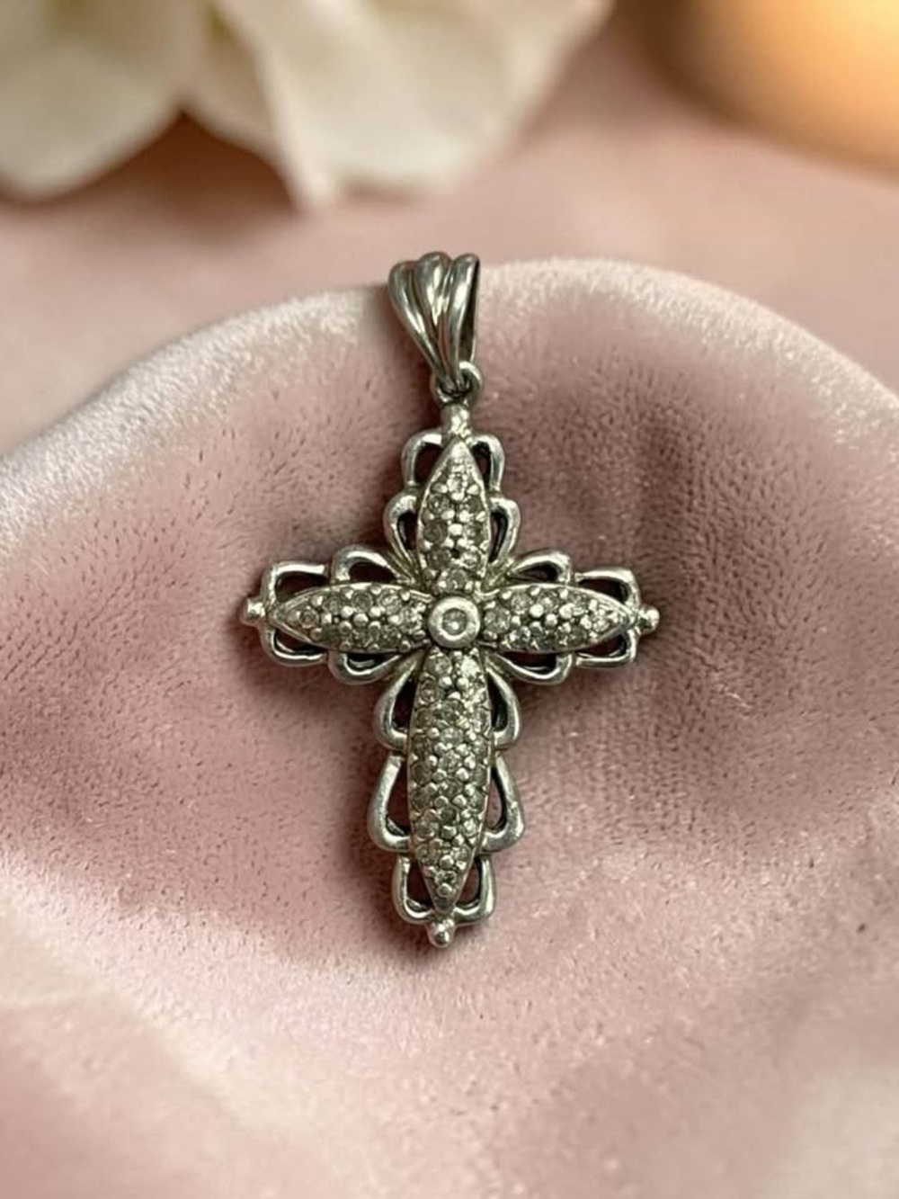 Nice Sterling Silver Diamond Cross Pendant